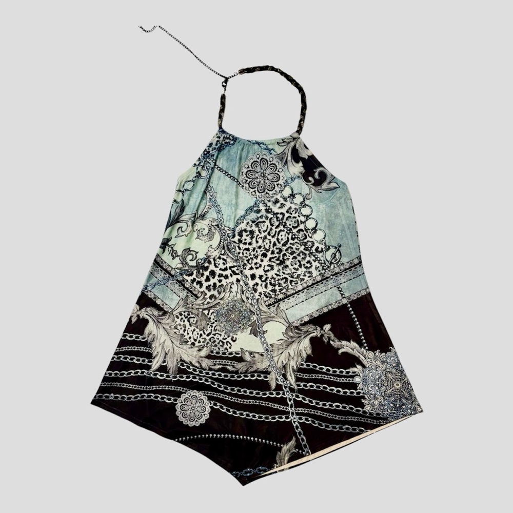 Y2K asymmetrical chain halter top